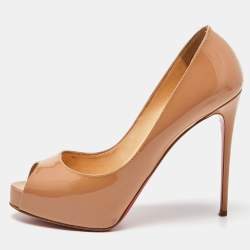 Christian Louboutin Beige Patent Leather Very Prive Peep Toe ...