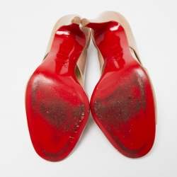 Pre Owned Christian Louboutin Beige Patent Cutout Accent Booties Size 37.5