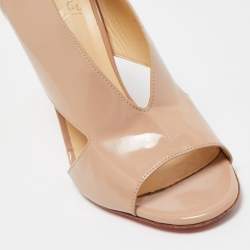 Pre Owned Christian Louboutin Beige Patent Cutout Accent Booties Size 37.5