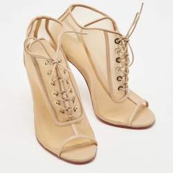 Pre Owned حذاء بوتيز كريستيان لوبوتان رباط علوي أوندسا مفتوح شبك أسود مقاس 38