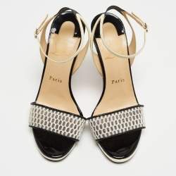 Christian Louboutin Two Tone Mesh and Patent Leather Discoport Sandals Size 37.5