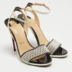 Christian Louboutin Two Tone Mesh and Patent Leather Discoport Sandals Size 37.5