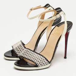 Christian Louboutin Two Tone Mesh and Patent Leather Discoport Sandals Size 37.5