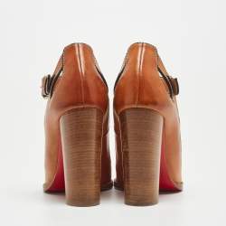 Pre Owned Christian Louboutin Brown Leather Ankle Strap Sandals Size 37