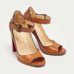 Pre Owned Christian Louboutin Brown Leather Ankle Strap Sandals Size 37