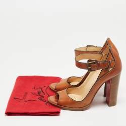 Pre Owned Christian Louboutin Brown Leather Ankle Strap Sandals Size 37