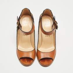 Pre Owned Christian Louboutin Brown Leather Ankle Strap Sandals Size 37