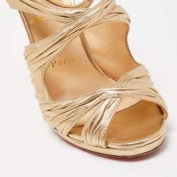 Christian Louboutin Metallic Gold Leather Stiletto Kashou Nappa Sandals Size 38