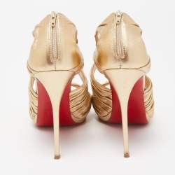 Christian Louboutin Metallic Gold Leather Stiletto Kashou Nappa Sandals Size 38