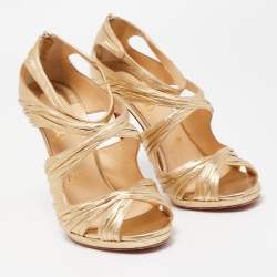 Christian Louboutin Metallic Gold Leather Stiletto Kashou Nappa Sandals Size 38