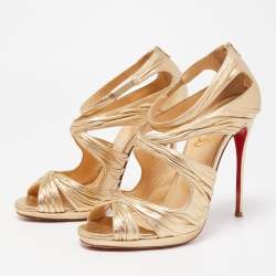 Christian Louboutin Metallic Gold Leather Stiletto Kashou Nappa Sandals Size 38