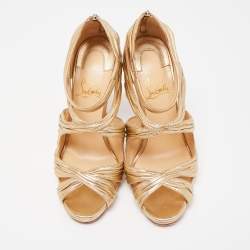 Christian Louboutin Metallic Gold Leather Stiletto Kashou Nappa Sandals Size 38