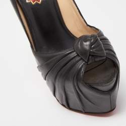 Pre Owned Christian Louboutin Black Knotted Leather Lady Gres Pumps Size 38