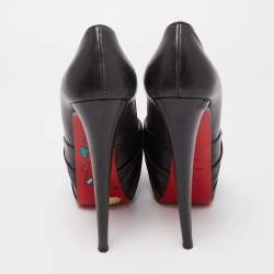 Pre Owned Christian Louboutin Black Knotted Leather Lady Gres Pumps Size 38