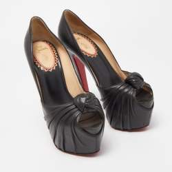 Pre Owned Christian Louboutin Black Knotted Leather Lady Gres Pumps Size 38