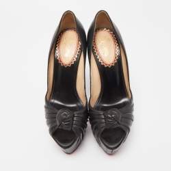 Pre Owned Christian Louboutin Black Knotted Leather Lady Gres Pumps Size 38