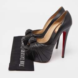 Pre Owned Christian Louboutin Black Knotted Leather Lady Gres Pumps Size 38