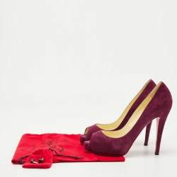 Pre Owned Christian Louboutin Purple Suede Very Prive Platform Peep Toe Pumps Size 37.5