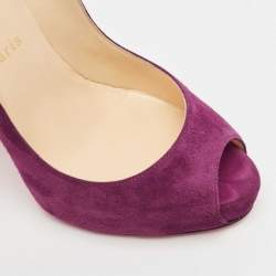 Pre Owned Christian Louboutin Purple Suede Very Prive Platform Peep Toe Pumps Size 37.5