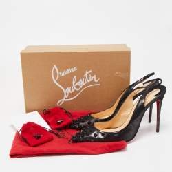 Pre Owned Christian Louboutin Black Glitter Nubuck Leather Drama Spikes Slingback Sandals Size 38
