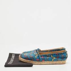 Christian Louboutin Blue Printed Canvas Ares Espadrille Flats Size 40