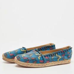 Christian Louboutin Blue Printed Canvas Ares Espadrille Flats Size 40