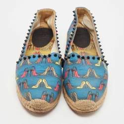 Christian Louboutin Blue Printed Canvas Ares Espadrille Flats Size 40