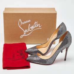 Christian Louboutin Silver Glitter Chiarana 100 Lady D'orsay Pumps Size 37