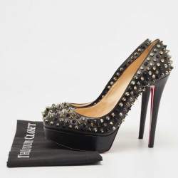 Pre Owned Christian Louboutin Black Leather Alti Spike Platform Pumps Size 40.5