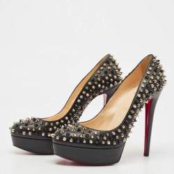 Pre Owned Christian Louboutin Black Leather Alti Spike Platform Pumps Size 40.5