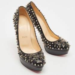 Pre Owned Christian Louboutin Black Leather Alti Spike Platform Pumps Size 40.5