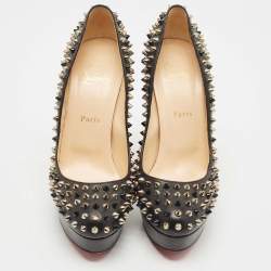 Pre Owned Christian Louboutin Black Leather Alti Spike Platform Pumps Size 40.5
