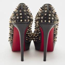 Pre Owned Christian Louboutin Black Leather Alti Spike Platform Pumps Size 40.5