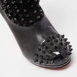 Christian Louboutin Black Patent Leather and Suede Spike Wars Ankle Boots Size 36