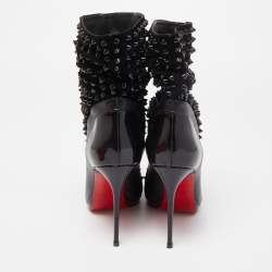 Christian Louboutin Black Patent Leather and Suede Spike Wars Ankle Boots Size 36