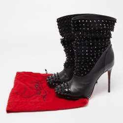 Christian Louboutin Black Patent Leather and Suede Spike Wars Ankle Boots Size 36