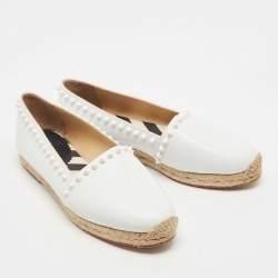 Christian Louboutin White Leather Melides Spike Trim Espadrille Flats Size 36 