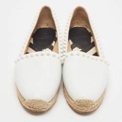 Christian Louboutin White Leather Melides Spike Trim Espadrille Flats Size 36 