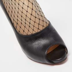 Pre Owned Christian Louboutin Black/Beige Mesh and Leather Ankle Boots Size 36 