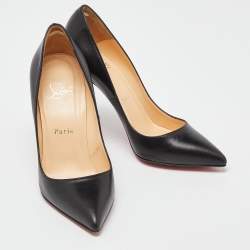 Pre Owned Christian Louboutin Black Leather Pigalle Pointed Toe Pumps Size 36.5