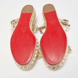 Pre Owned Christian Louboutin Gold Leather Pyraclou Wedge Sandals Size 39