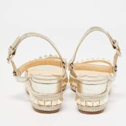 Pre Owned Christian Louboutin Gold Leather Pyraclou Wedge Sandals Size 39