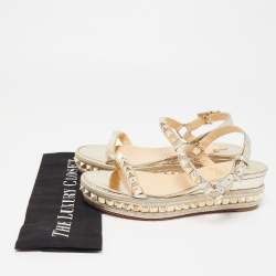 Pre Owned Christian Louboutin Gold Leather Pyraclou Wedge Sandals Size 39