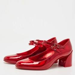 Pre Owned Christian Louboutin Red Patent Mary Jane Pumps Size 38