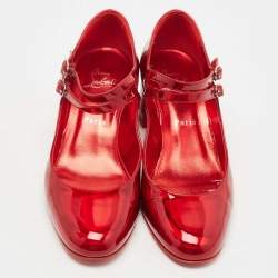 Pre Owned Christian Louboutin Red Patent Mary Jane Pumps Size 38