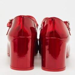 Pre Owned Christian Louboutin Red Patent Mary Jane Pumps Size 38