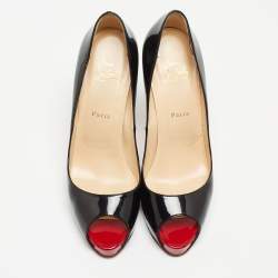 مملوكة مسبقًا Christian Louboutin Black Patent Leather Very Prive Peep Toe Platform Pumps Size 40.5