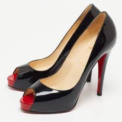 مملوكة مسبقًا Christian Louboutin Black Patent Leather Very Prive Peep Toe Platform Pumps Size 40.5