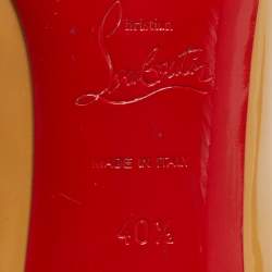 Pre Owned Christian Louboutin Beige Patent Leather Matar Claude Peep Toe Pumps Size 40.5