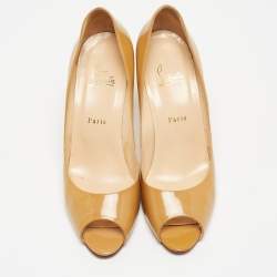Pre Owned Christian Louboutin Beige Patent Leather Matar Claude Peep Toe Pumps Size 40.5